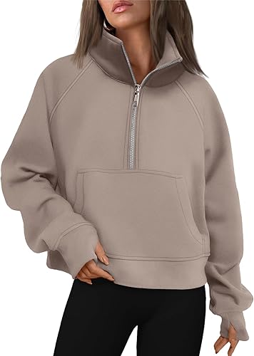 Womens Sweatshirts Half Zip Cropped Pullover Fleece Quarter Zipper Hoodies 2026 Fall Fashion Outfits Clothes